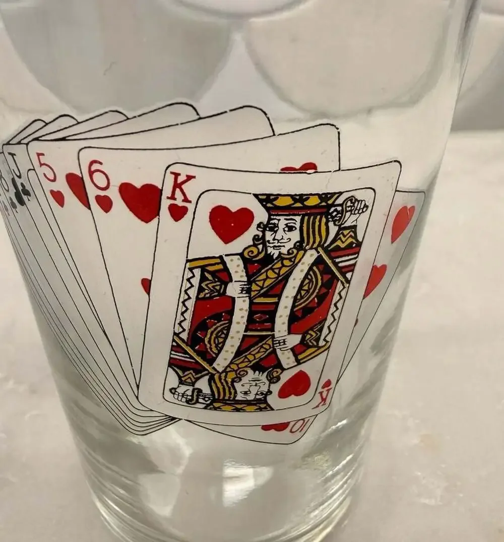 1980s Vintage Boho Chic Highball Deck of Cards Motif Tumblers - Set of 3